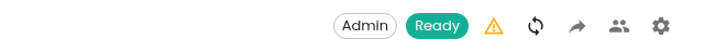 The dataset title bar actions: the role chip, the Ready status, the import issues warning, the Sync monomers icon, share, users and settings